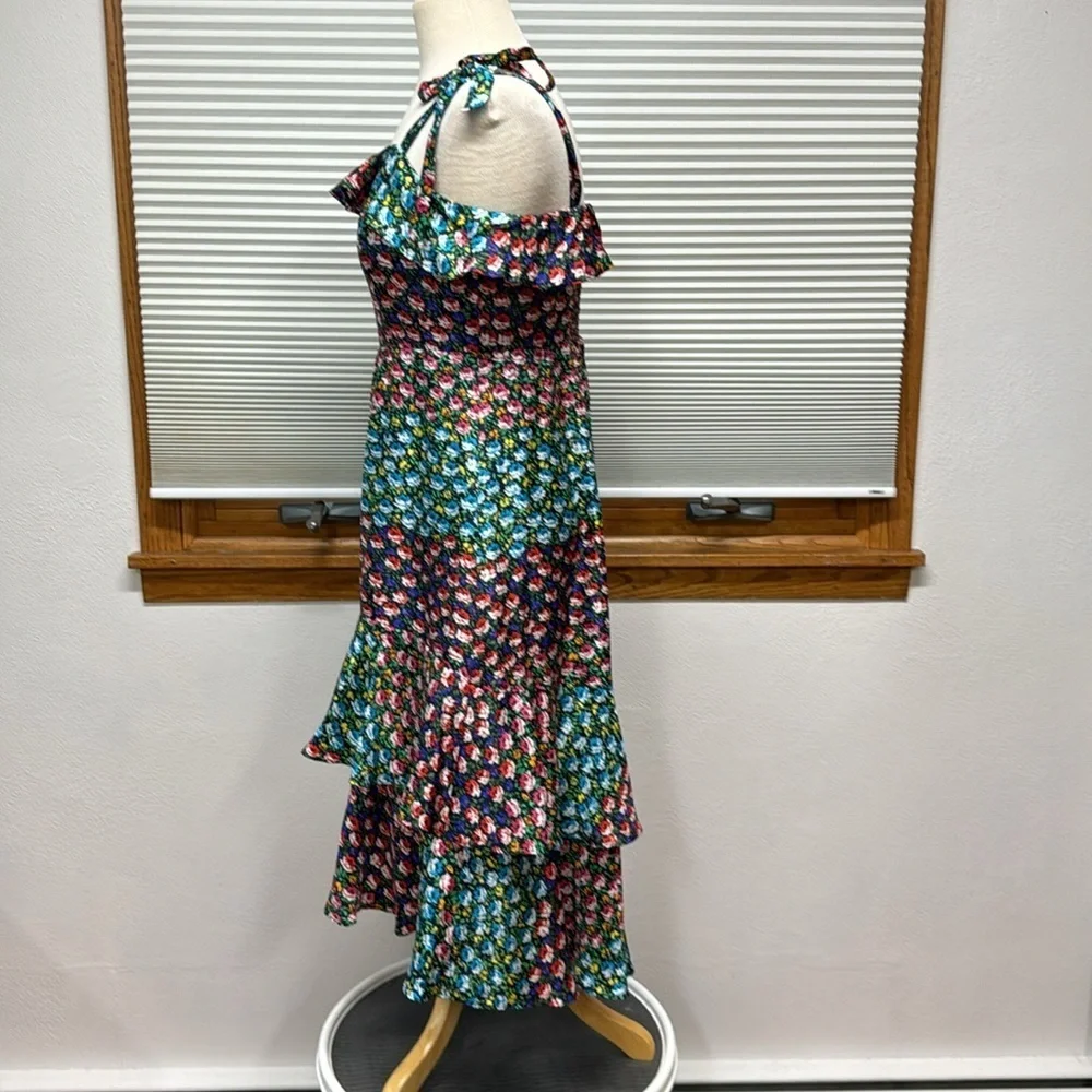 J. Crew Silk Blue Multi Color Floral Tiered Sleeveless Midi Dress Size 6